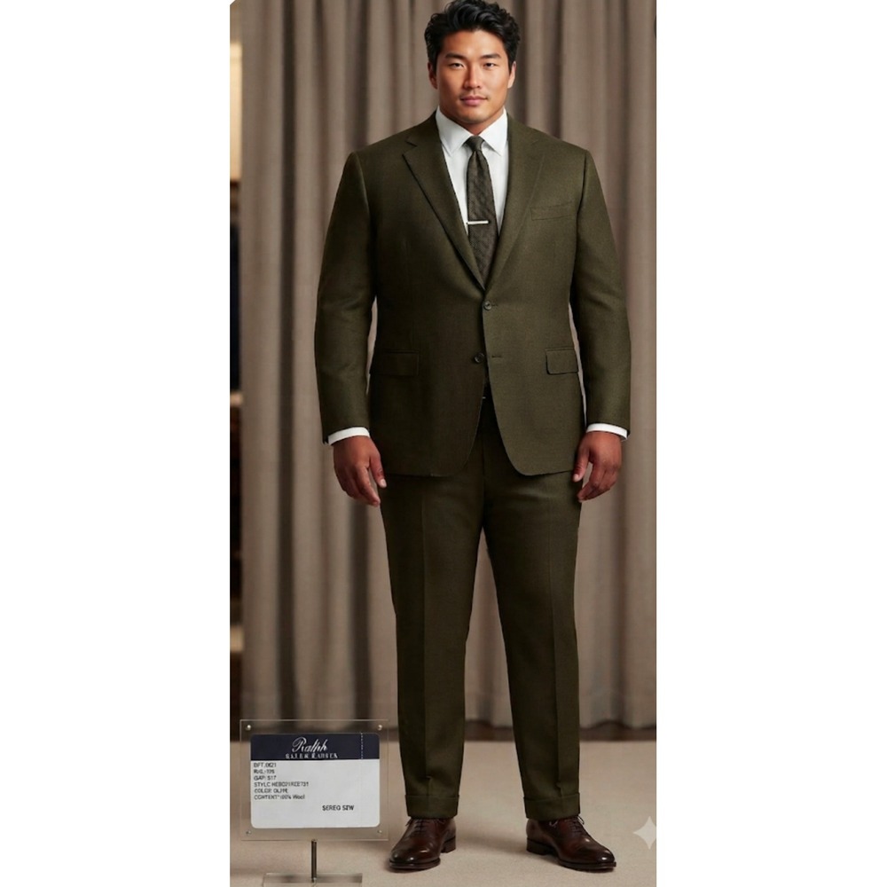 Ralph Ralph Lauren Mens Olive Green 100% Wool Suit 56R 52W NERO21RZD731